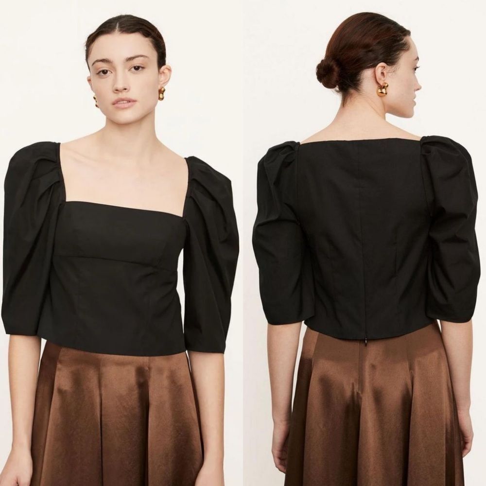 VINCE Black Square neck puff sleeve blouse zipper back women’s size 4